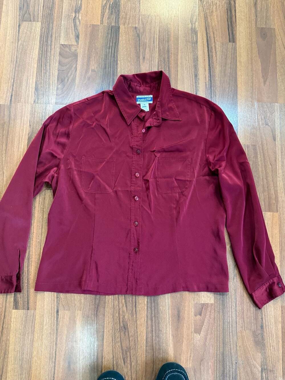 Pendleton Classic Long Sleeve Button Up Shirt Size 16 Burgundy Red Polyester